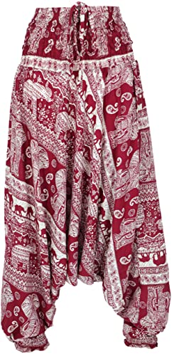 GURU SHOP Pluderhose mit Elefanten-Print, Overall, Jumpsuit, Haremshose, Pumphose, Aladinhose, Damen, Rot, Synthetisch, Size:38 von GURU SHOP