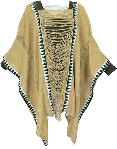 GURU SHOP Poncho, Extravaganter Poncho, Damen, Camel, Baumwolle, Size:42 von GURU SHOP