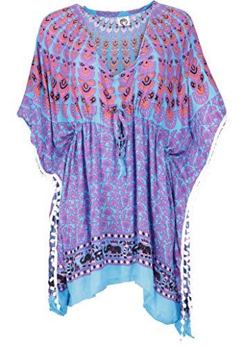 GURU SHOP Poncho, Kaftan, Tunika, Minikleid, Damen Übergröße, Kurzarm Strandbluse, Blau/violett, Synthetisch, Size:One Size von GURU SHOP