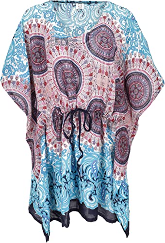 GURU SHOP Poncho, Mandala Tunika, Kaftan, Kurzarm Strandtunika für Starke Frauen, Damen, Blau/Flieder, Synthetisch, Size:One Size von GURU SHOP