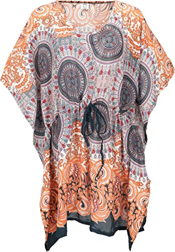 GURU SHOP Poncho, Mandala Tunika, Kaftan, Kurzarm Strandtunika für Starke Frauen, Damen, Orange, Synthetisch, Size:One Size von GURU SHOP