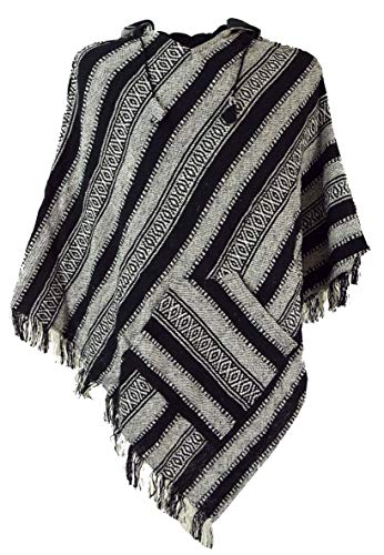 GURU SHOP Poncho Hippie Chic, Andenponcho mit Fransen, Herren/Damen, Schwarz, Baumwolle, Size:One Size von GURU SHOP