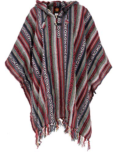 GURU SHOP Poncho Hippie Chic, Ethno Poncho, Andenponcho, Herren/Damen, Rot/schwarz, Baumwolle, Size:One Size von GURU SHOP