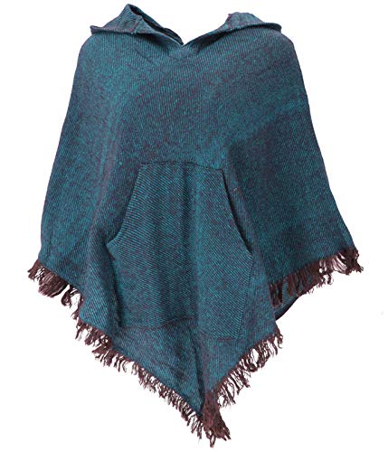 GURU SHOP Poncho Hippie Chic mit Zipfelkapuze, Pixi Poncho, Damen, Blau, Synthetisch, Size:40 von GURU SHOP