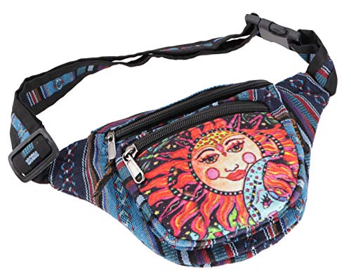 GURU SHOP Praktische Gürteltasche, Ethno Bauchtasche Sidebag - la Luna Petrol, Herren/Damen, Blau, Baumwolle, Size:One Size, 15x20x8 cm, Festival- Bauchtasche Hippie von GURU SHOP