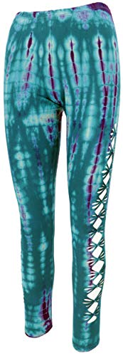 GURU SHOP Psytrance Batik Goa Damen Leggings, Yoga Leggings, Petrol, Baumwolle, Size:L/XL (40) von GURU SHOP