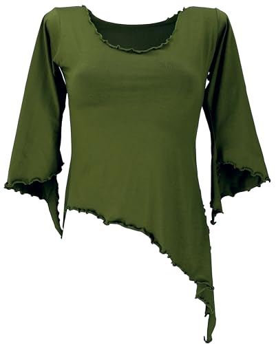 GURU SHOP Psytrance Elfen Shirt Goa Chic mit Ausgestellten Ärmeln, Olive, Baumwolle, Size:S/M (36) von GURU SHOP