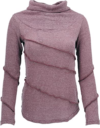 GURU SHOP Psytrance Feinstrick Shirt, Langarmshirt, Pullover mit Overlock, Altrosa, Baumwolle, Size:M (38) von GURU SHOP