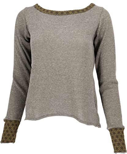 GURU SHOP Psytrance Feinstrick Shirt, Langarmshirt mit Offnem Rücken, Grau, Baumwolle, Size:M (38) von GURU SHOP