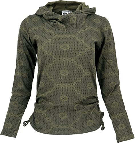 GURU SHOP Psytrance Langarmshirt mit Schalkragen, Olivgrün, Baumwolle, Size:S (36) von GURU SHOP