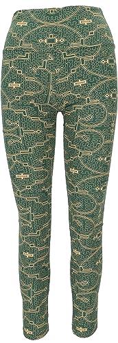 GURU SHOP Psytrance Yoga-Hose, Bedruckte Goa Leggings, Grün/beige, Baumwolle, Size:L (40) von GURU SHOP