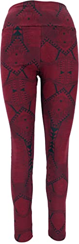 GURU SHOP Psytrance Yoga-Hose, Bedruckte Goa Leggings, Weinrot, Baumwolle, Size:L (40) von GURU SHOP