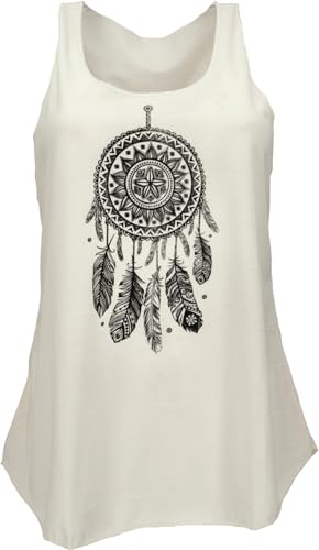 GURU SHOP Retro Art Tanktop mit Ethnodruck - Traumfänger/Creme, Damen, Synthetisch von GURU SHOP
