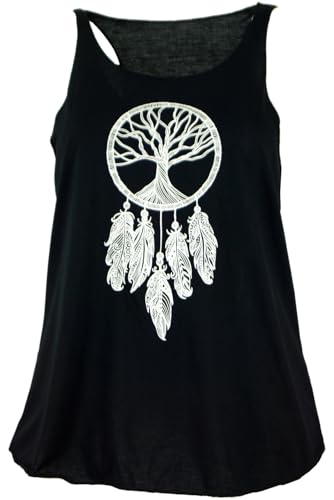 GURU SHOP Retro Art Tanktop mit Ethnodruck Traumfänger - Baum des Lebens Schwarz/weiß, Damen, Synthetisch von GURU SHOP