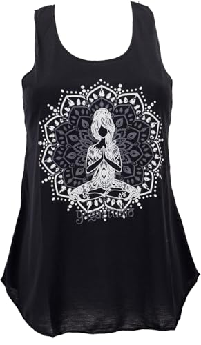 GURU SHOP Retro Art Tanktop mit Ethnodruck - Yogi Schwarz, Damen, Synthetisch von GURU SHOP