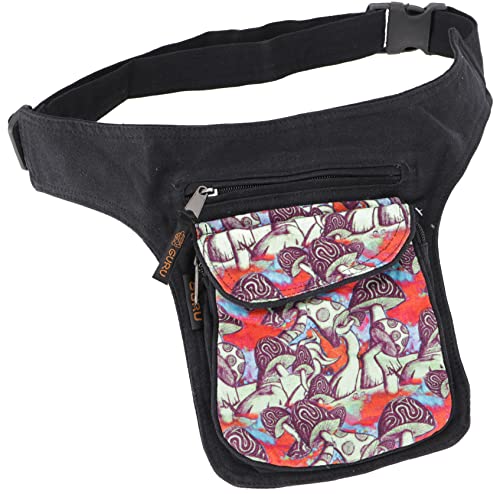 GURU SHOP Retro Festival Sidebag, Nepal Gürteltasche mit Psychodelic Print - Magic Mushroom, Herren/Damen, Rot, Baumwolle, Size:One Size, 25x15x5 cm, Festival- Bauchtasche Hippie von GURU SHOP