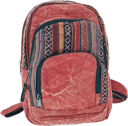 GURU SHOP Rucksack, Stonewash Freizeitrucksack, Ethno Look Rucksack - Rot, Herren/Damen, Baumwolle, Size:One Size, 30x25x13 cm, Ausgefallene Stofftasche von GURU SHOP