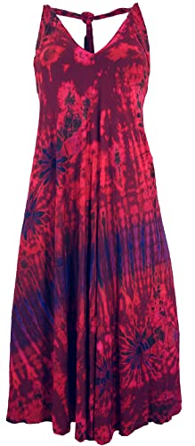 GURU SHOP Rückenfreies Unikat Batik Midikleid, Neckholder Pixi Kleid, Damen, Rot, Synthetisch, Size:38 von GURU SHOP