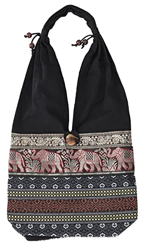 GURU SHOP Sadhu Bag, Ethno Schulterbeutel, Hippie Tasche aus Thailand - Schwarz, Herren/Damen, Baumwolle, Size:One Size, 30x30x10 cm, Alternative Umhängetasche, Handtasche aus Stoff von GURU SHOP