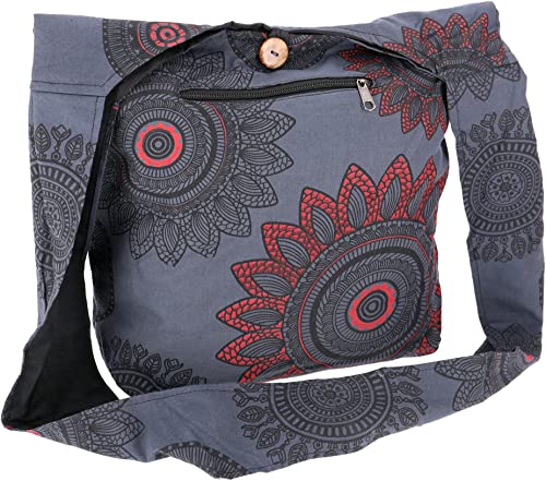 GURU SHOP Sadhu Bag, Goa Tasche, Schulterbeutel, Einkaufsbeutel - Modell 2, Herren/Damen, Grau, Baumwolle, Size:One Size, 33x38x12 cm, Alternative Umhängetasche, Handtasche aus Stoff von GURU SHOP