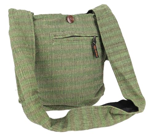 GURU SHOP Sadhu Bag Gestreift, Goa Tasche, Schulterbeutel - Grün, Herren/Damen, Baumwolle, Size:One Size, 35x35x25 cm, Alternative Umhängetasche, Handtasche aus Stoff von GURU SHOP