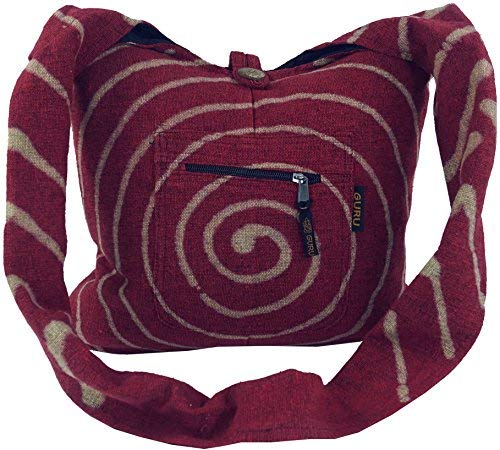 GURU SHOP Sadhu Bag mit Batik - Spirale; Große Boho Schultertasche, Schulterbeutel - Rot, Herren/Damen, Baumwolle, Size:One Size, 35x40x10 cm, Alternative Umhängetasche, Handtasche aus Stoff von GURU SHOP