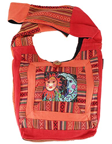 GURU SHOP Schultertasche, Hippie Tasche, Goa Schulterbeutel mit Sonne, Mond - Rostorange, Herren/Damen, Baumwolle, Size:One Size, 30x30x8 cm, Alternative Umhängetasche, Handtasche aus Stoff von GURU SHOP