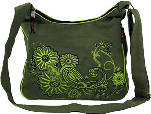 GURU SHOP Schultertasche, Hippie Tasche, Goa Tasche - Grün, Herren/Damen, Baumwolle, Size:One Size, 23x28x12 cm, Alternative Umhängetasche, Handtasche aus Stoff von GURU SHOP