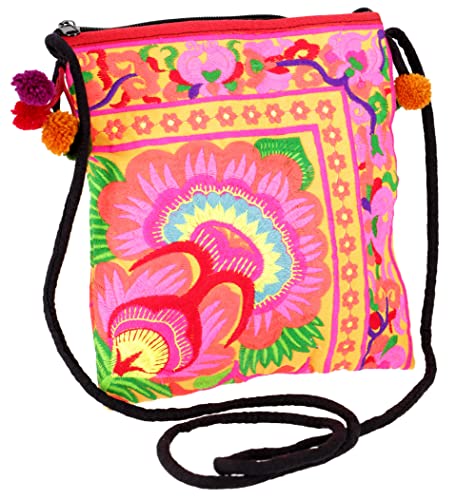 GURU SHOP Schultertasche, Hippie Tasche Chiang Mai, Bestickter Beutel - Kurkuma, Herren/Damen, Gelb, Baumwolle, Size:One Size, 22x20x5 cm, Alternative Umhängetasche, Handtasche aus Stoff von GURU SHOP