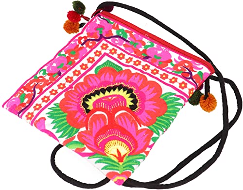 GURU SHOP Schultertasche, Hippie Tasche Chiang Mai, Bestickter Beutel - Weiß/pink, Herren/Damen, Rosa, Baumwolle, Size:One Size, 22x20x5 cm, Alternative Umhängetasche, Handtasche aus Stoff von GURU SHOP