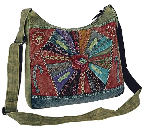 GURU SHOP Schultertasche, Patchwork Hippie Tasche, Goa Tasche - Grün, Herren/Damen, Baumwolle, Size:One Size, 30x30x6 cm, Alternative Umhängetasche, Handtasche aus Stoff von GURU SHOP