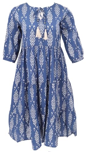 GURU SHOP Boho Sommerkleid, Bedrucktes Midikleid, Baumwollkleid - Indigo, Damen, Baumwolle, Size:L von GURU SHOP