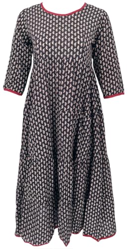 GURU SHOP Boho Sommerkleid, Bedrucktes Wadenlanges Kleid - Dunkelbraun, Damen, Baumwolle, Size:L von GURU SHOP