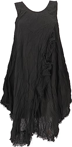 GURU SHOP Sommerkleid, Luftiges Krinkelkleid, Maxikleid, Strandkleid, Damen, Schwarz, Baumwolle, Size:42 von GURU SHOP