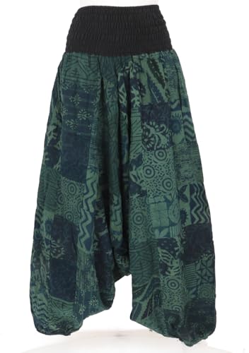 GURU SHOP Sommerliche Aladinhose Patchwork Pluderhose, Hippie Hose - Grün, Damen, Baumwolle von GURU SHOP
