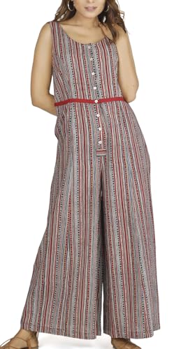 GURU SHOP Sommerliche Latzhose, Ethno Style Boho Oversize Einteiler, Blockdruck Overall - Rostrot, Damen, Baumwolle, Size:L von GURU SHOP