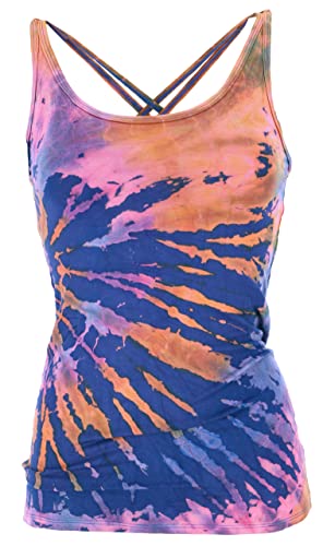 GURU SHOP Sommerliches Batik Yoga Top, Unikat Top, Damen, Blau/rost, Synthetisch, Size:38 von GURU SHOP