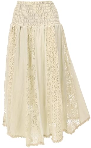 GURU SHOP Spitzen Maxirock, Flamenco Rock, Weiter Sommerrock, Damen, Creme, Baumwolle, Size:38 von GURU SHOP