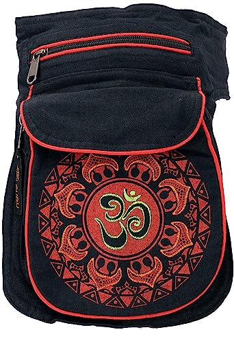 GURU SHOP Stoff Sidebag & Gürteltasche Aum Mandala, Goa Gürteltasche, Bauchtasche - Schwarz/rot, Herren/Damen, Baumwolle, Size:One Size, 25x17x4 cm, Festival- Bauchtasche Hippie von GURU SHOP