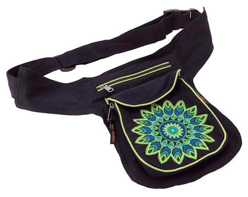 GURU SHOP Stoff Sidebag & Gürteltasche Mandala, Goa Gürteltasche, Bauchtasche - Lemon, Herren/Damen, Schwarz, Baumwolle, Size:One Size, 25x20x4 cm, Festival- Bauchtasche Hippie von GURU SHOP