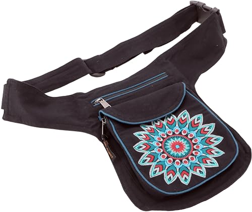 GURU SHOP Stoff Sidebag & Gürteltasche Mandala, Goa Gürteltasche, Bauchtasche - Petrol, Herren/Damen, Schwarz, Baumwolle, Size:One Size, 25x20x4 cm, Festival- Bauchtasche Hippie von GURU SHOP