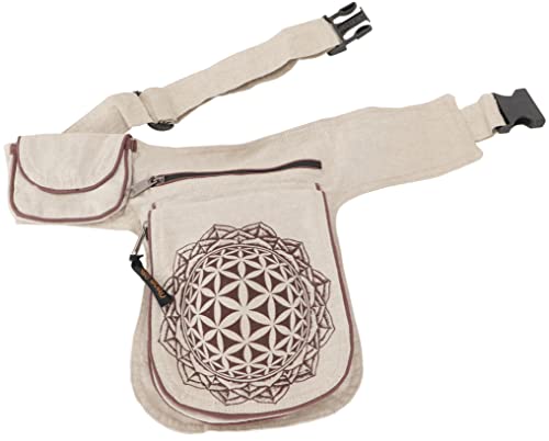 GURU SHOP Stoff Sidebag & Hüfttasche `Flower of Life`, Boho Gürteltasche, Bauchtasche aus Nepal - Beige/braun, Herren/Damen, Baumwolle, Size:One Size, 25x20x4 cm, Festival- Bauchtasche Hippie von GURU SHOP