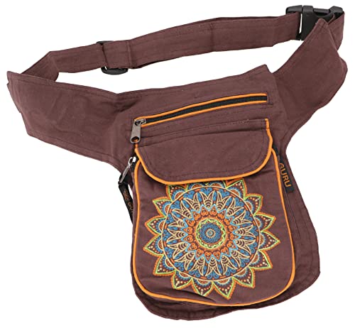 GURU SHOP Stoff Sidebag & Hüfttasche Mandala, Goa Gürteltasche, Bauchtasche aus Nepal - Braun, Herren/Damen, Baumwolle, Size:One Size, 25x20x4 cm, Festival- Bauchtasche Hippie von GURU SHOP