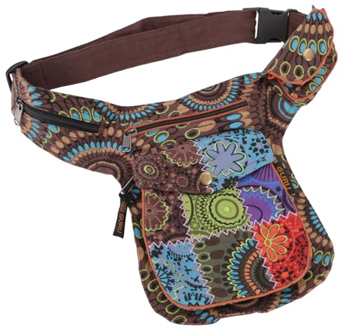 GURU SHOP Stoff Sidebag & Patchwork Hüfttasche, Goa Gürteltasche, Bauchtasche aus Nepal - Braun, Herren/Damen, Baumwolle, Size:One Size, 28x20x3 cm, Festival- Bauchtasche Hippie von GURU SHOP