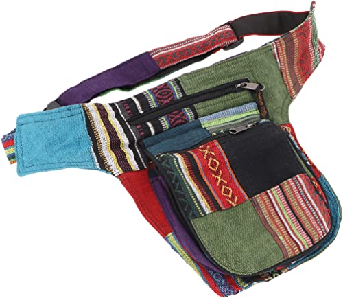 GURU SHOP Stoff Sidebag & Patchwork Hüfttasche, Goa Gürteltasche, Bauchtasche aus Nepal - Bunt, Herren/Damen, Mehrfarbig, Baumwolle, Size:One Size, 25x20x4 cm, Festival- Bauchtasche Hippie von GURU SHOP