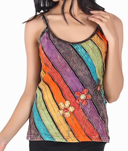 GURU SHOP Stonewash Goa Top, Style Hippie Top, Regenbogen 11, Baumwolle, Size:S/M (36) von GURU SHOP