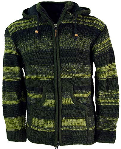 GURU SHOP Strickjacke Wolljacke Nepaljacke Batik Olive, Modell 25, Wolle, Size:XL von GURU SHOP