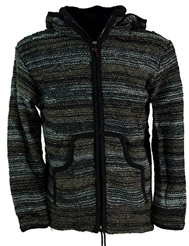 GURU SHOP Strickjacke, Wolljacke, Nepaljacke Batik Schwarz, Modell 24, Wolle, Size:L von GURU SHOP