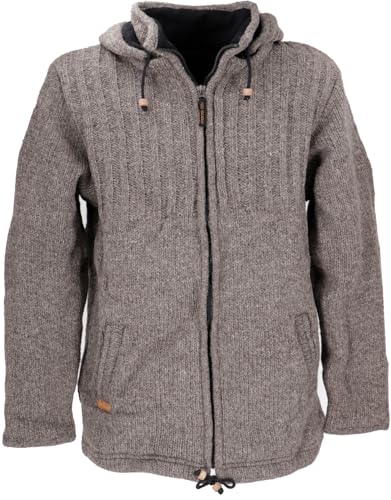 GURU SHOP Strickjacke Wolljacke Nepaljacke Braun - Modell 28, Herren, Wolle, Size:L von GURU SHOP