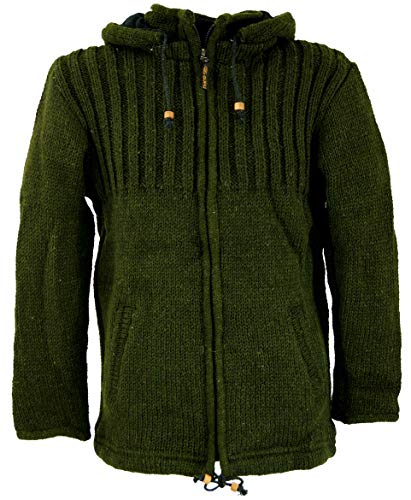 GURU SHOP Strickjacke Wolljacke Nepaljacke Olive, Modell 2, Wolle, Size:XL von GURU SHOP